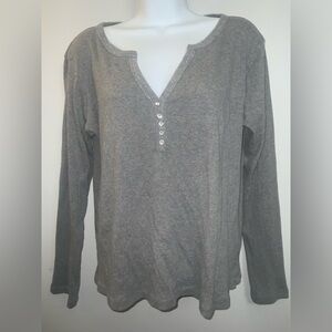 Ladies Weatherproof Gray & Silver Long Sleeve Henley Top Sz L